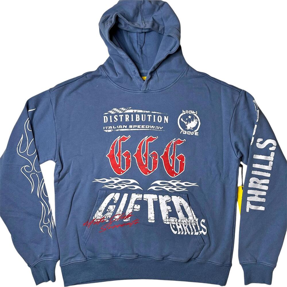 NWT GFTD LA Gifted Thrills GGG Graphic Hoodie Blue Mens S